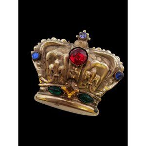 Amazing Repousse Jeweled Dimensional Crown Brooch (A5559)